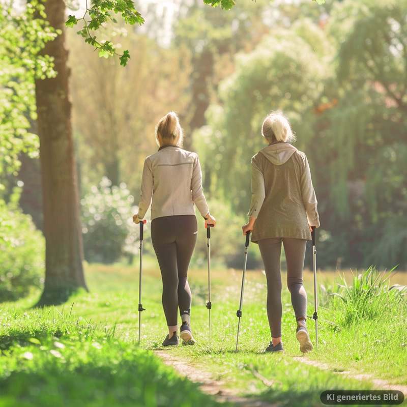 Zwei Spaziergänger mit Walking Stöcken